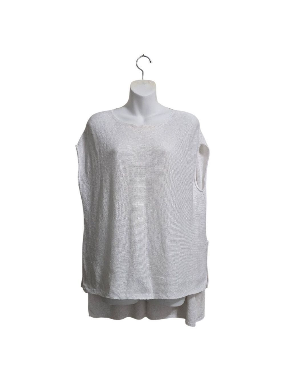 Eileen Fisher Linen Cap Sleeve Knit Hi-Lo Tunic Blouse Sz S